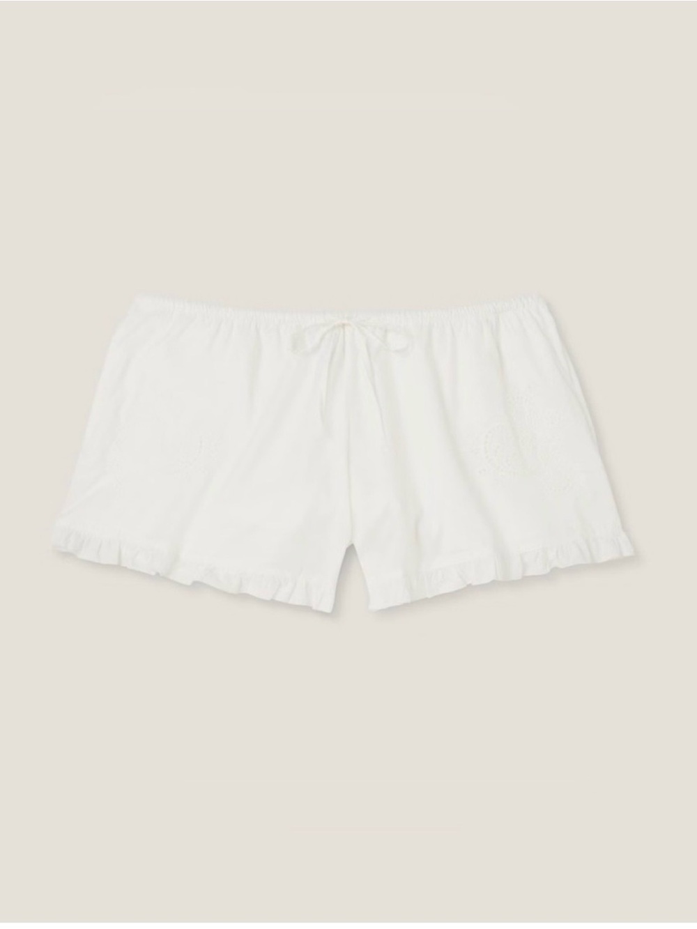 Parke Women's Mid-Rise Woven Drawstring Shorts Cream Embroidered L NWT